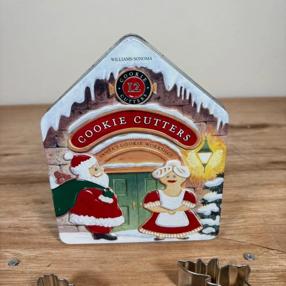 Williams Sonoma Christmas Cookie Cutter Set 12 Piece Santa Workshop Tin 4777405